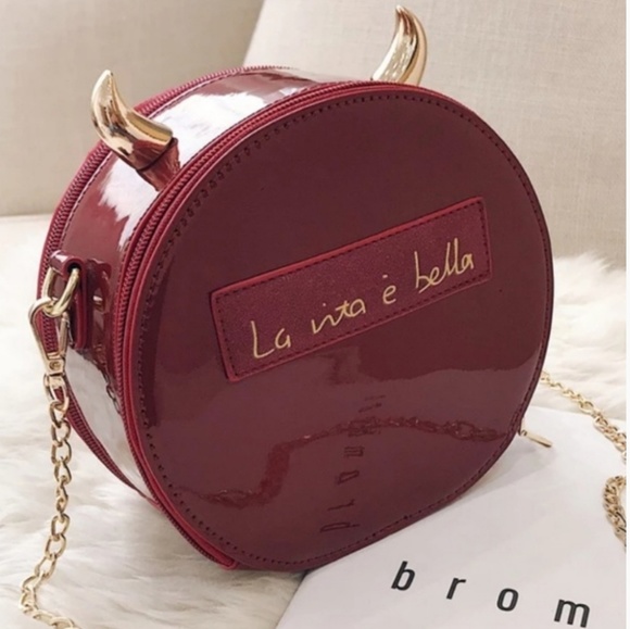 Handbags - Dazzling Red Patent Leather Round Devil Horn